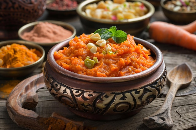 Gajar ka halwa is a carrotbased sweet dessert pudding from india