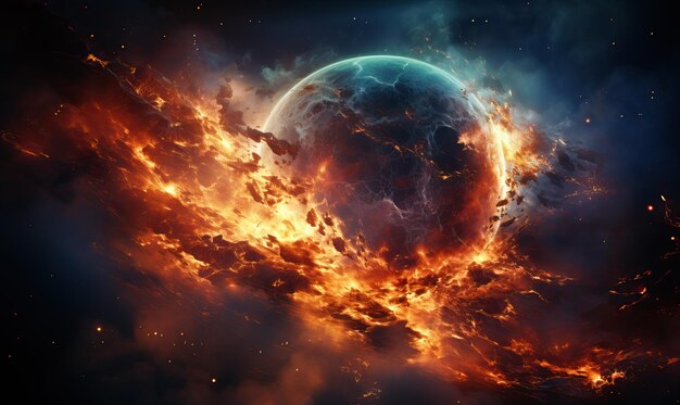 Galactic fantasy landscape Fiery landscape of the planet Selective soft focus