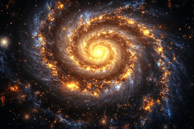 Photo galactic spiral with glowing dust clouds