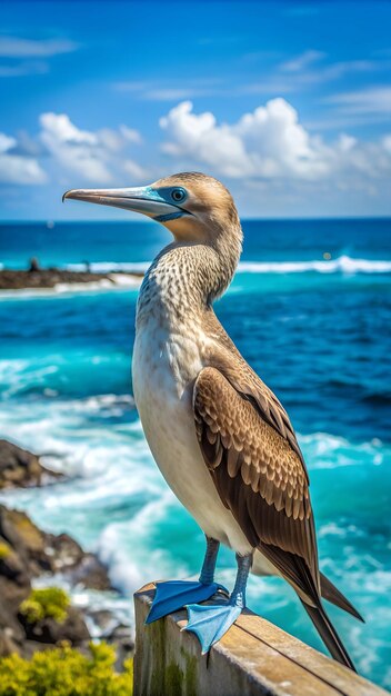 Photo galapagos rail bird stands ocean