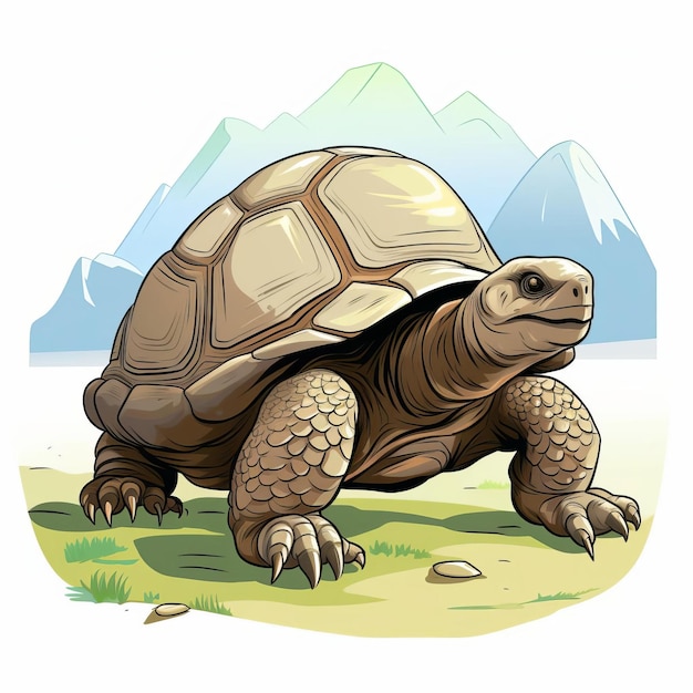 Galapagos Tortoise Cartoon Slithering With Head Lifted Up