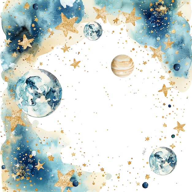 galaxy border for baby nursery watercolor illustration