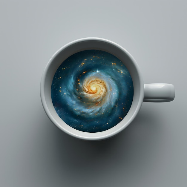 the galaxy in a coffee mug in the style of realistic