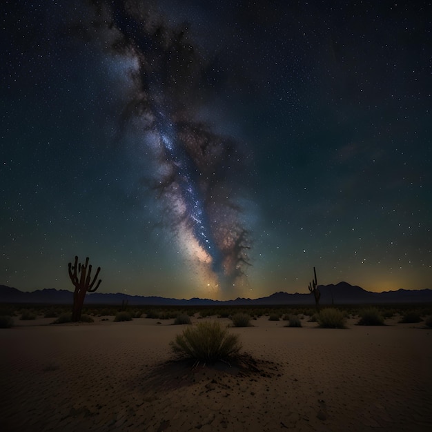 a galaxy in the desert with a galaxy in the background