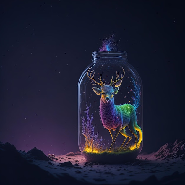 galaxy environment Capturing A whimsical a deer with wing eyes fire winter spring fog rainbow