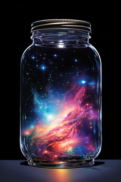 Photo a galaxy in a jar jar bottle light