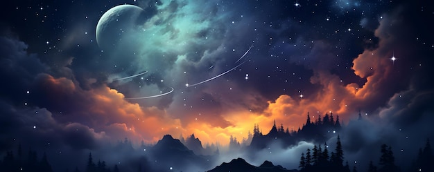 Galaxy landscape background Night sky with stars wallpaper