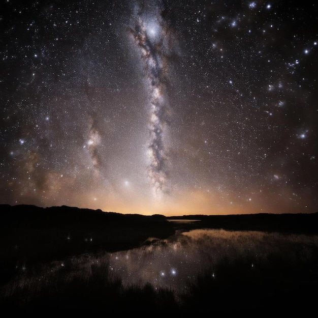 Photo a galaxy in the night sky above a lake