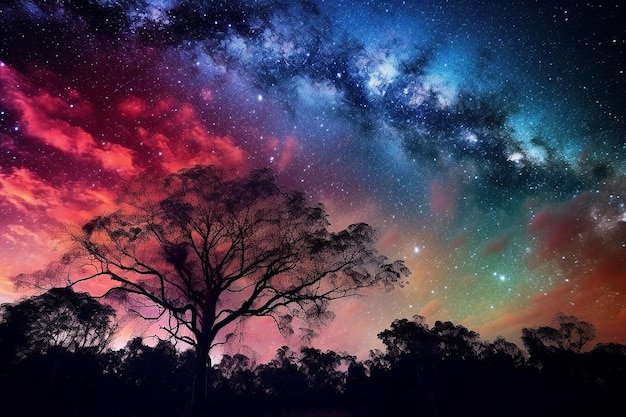 Galaxy in the Sky with Milky Way Starry Light at Night Beautiful Nature Landscape Background