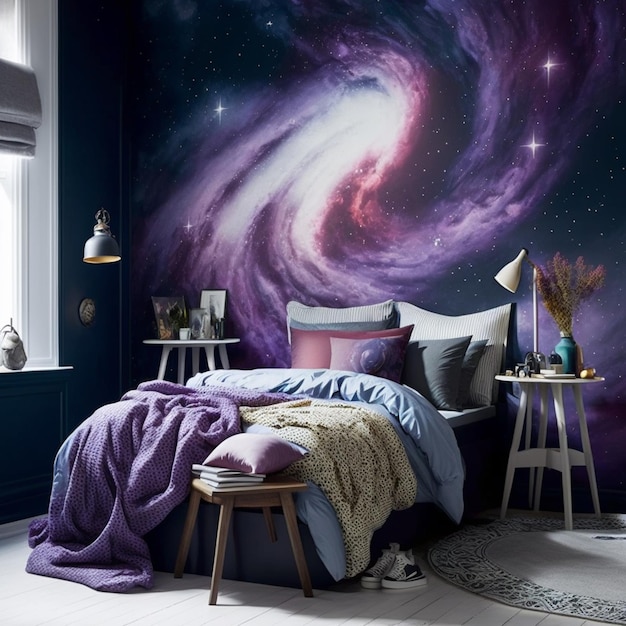 Galaxy themed bedrooms in purple hues