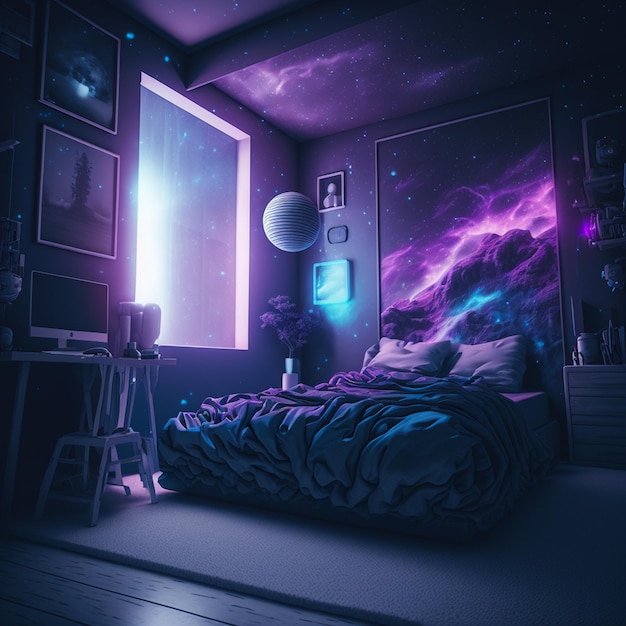 Galaxy themed bedrooms in purple hues