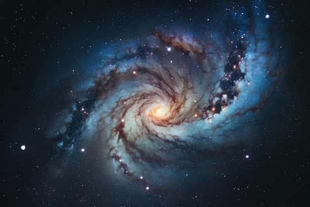 A galaxy with a dark blue center and a dark blue center with a large spiral galaxy in the center.