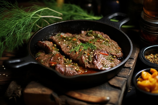 Photo galbi with fresh dill and capers yummy delicious galbi food image photography