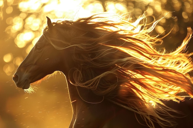 Photo galloping horse silhouette in sunlight