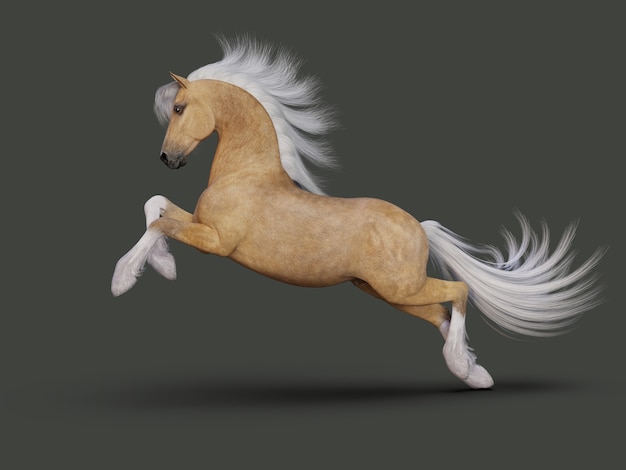 Photo galloping light brown horse. 3d illustration