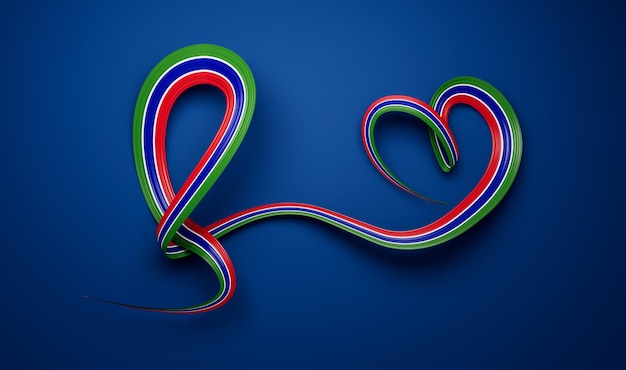 Gambian flag heart shaped ribbon 3d illustration