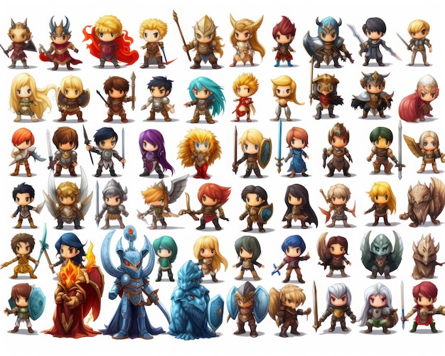 Photo game character sprite sheet of npc illustration isolated on white background game design reference