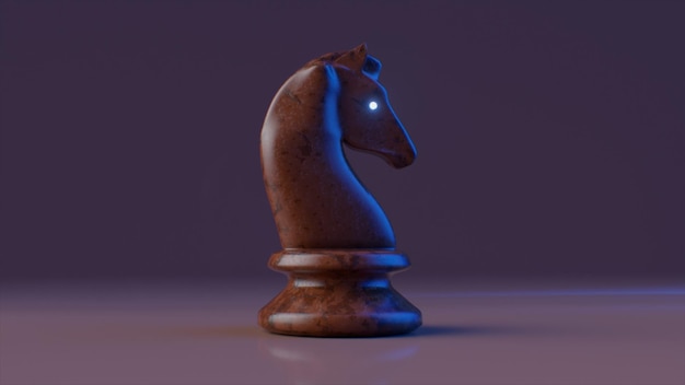 Game concept Dark marble chess knight 3d illustration