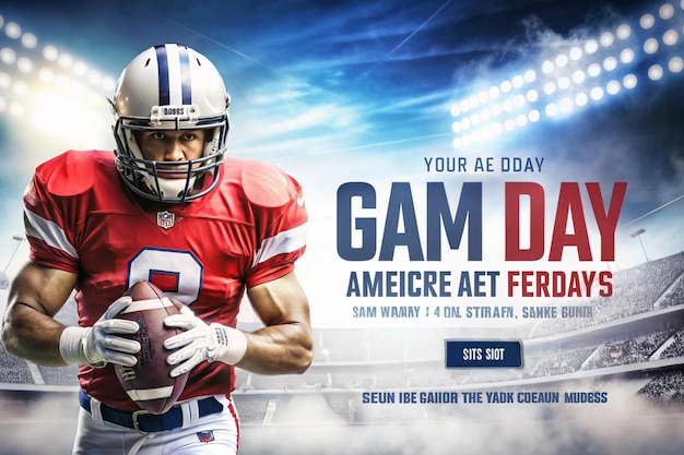 Photo game day american football player banner template for a sports magazine website outdoor advertisement with copy space mockup for betting ads