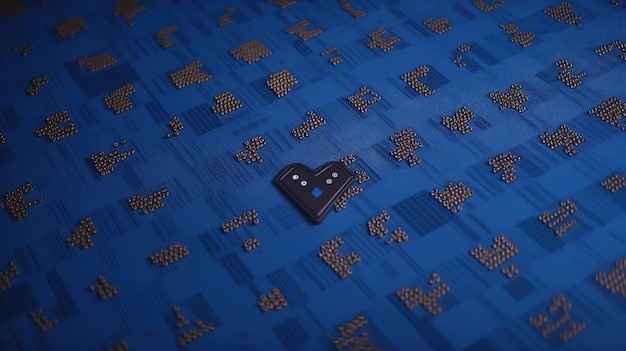 A game of dice sits on a blue tile