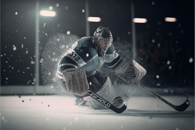 Game of hockey player scoring a goal