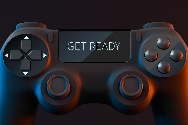 Photo game pad with get ready on the screen 3d rendering computer digital drawing