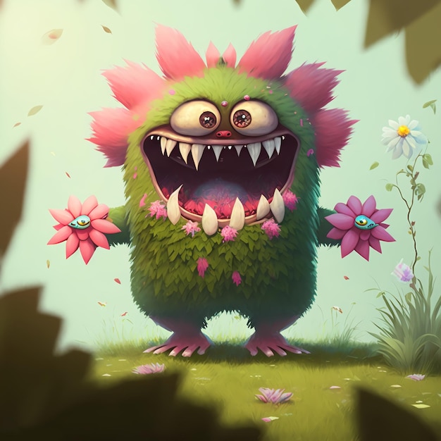 In game single giant flower king monster character designed by Generative AI