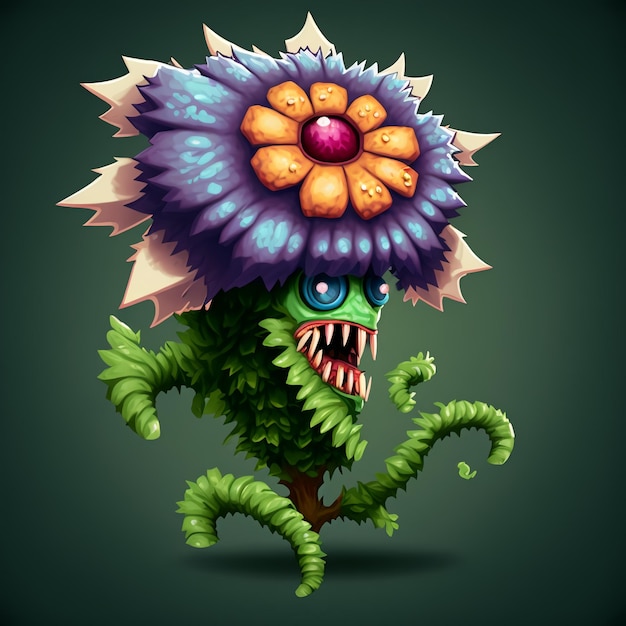 In game single monster design flower shape cartoon style by Generative AI