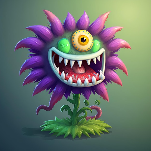 In game single monster design flower shape cartoon style by Generative AI