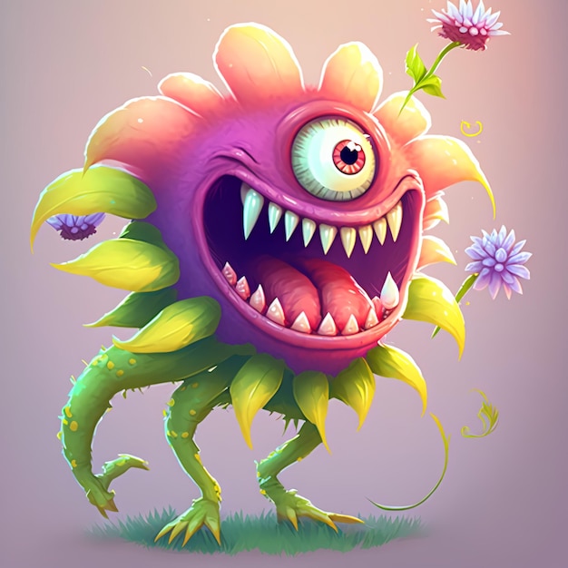 In game single monster design flower shape cartoon style by Generative AI