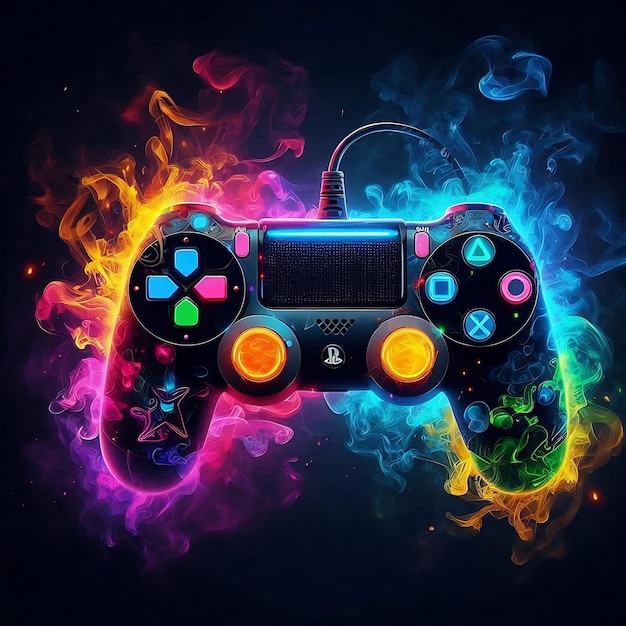 Photo gamepad with colored lights and smoke wallpaper