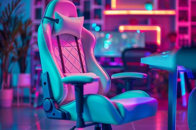 Photo a gamer chair is featured against a vibrant colorful background embodying the essence of the gamer