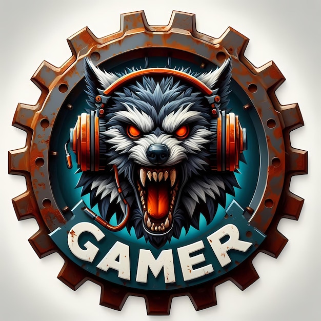 GAMER LOGO 3D WITH WOLF AND GAMER WORD ON IT