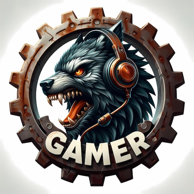 Photo gamer logo 3d with wolf and gamer word on it