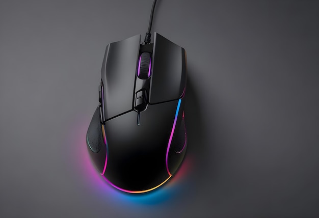 Gaming black mouse with RGB light and a black background