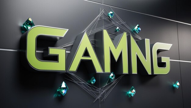 Photo gaming in bold futuristic 3d text emblazoned in electrifying lime