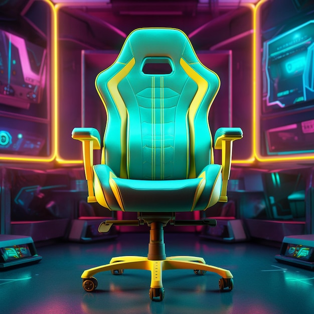 Gaming chair on glowing tech background