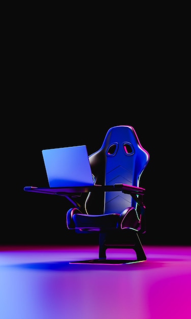 Gaming chair with modern laptop 3d render