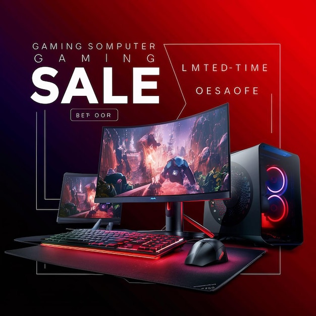 Photo gaming computer black friday super sale social media post design template