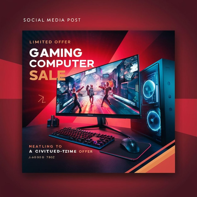 Photo gaming computer black friday super sale social media post design template