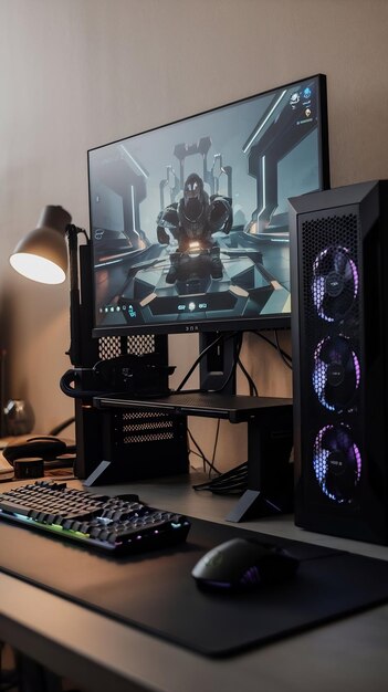 Photo gaming desktop pc computer setup gamer illustration