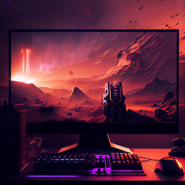 Gaming desktop PC computer setup gamer illustration