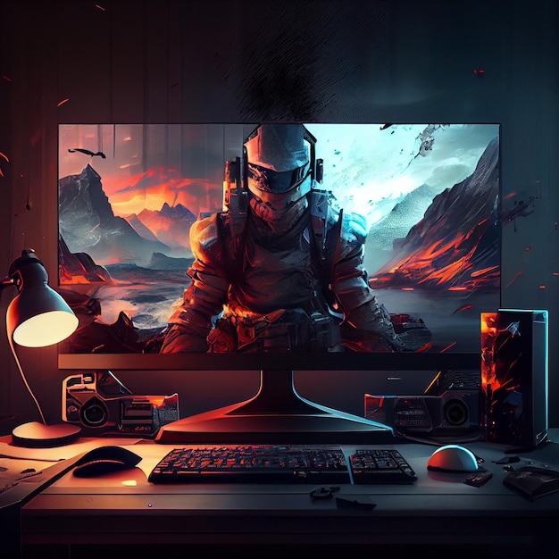 Gaming desktop PC computer setup gamer illustration