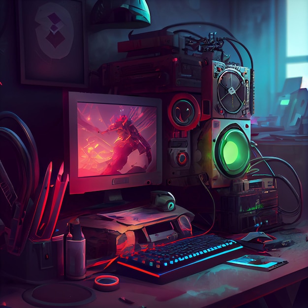 Gaming desktop PC computer setup gamer illustration