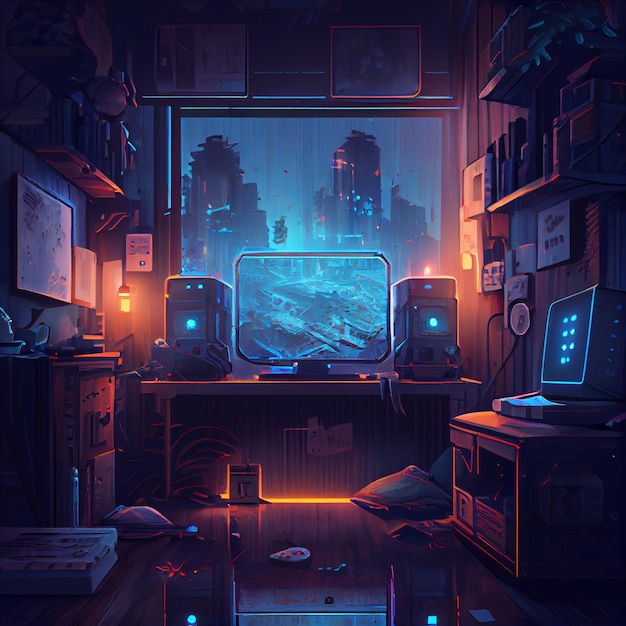 Gaming desktop PC computer setup gamer illustration