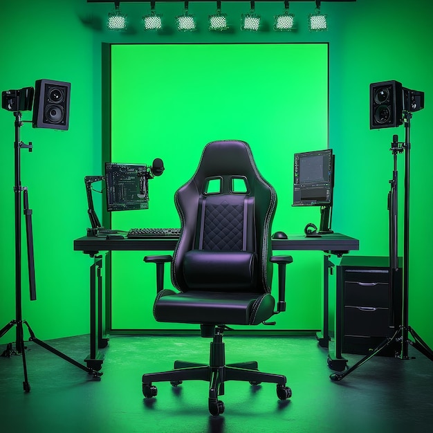 Photo gaming room mockup featuring a streaming setup green screen and highend microphone style raw v 61 jo