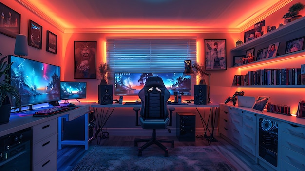 Gaming Room with RGB Color Lights