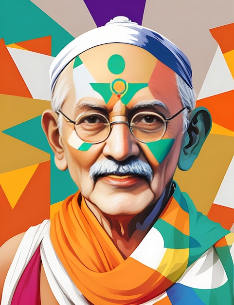 Gandhi Ji in a Vibrant Indian Flag Color Palette with Geometric Shapes DreamShaper