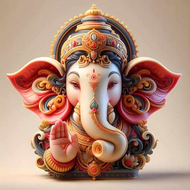 Ganesha 3d head in realistic style colorful model