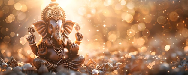 Ganesha the Hindu deity transcends to the heavens surrounded by a captivating mandala of bokeh Concept Astrological Significance of Ganesha Spiritual Symbolism in Hinduism